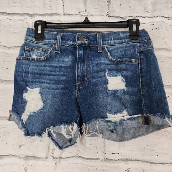 Joe's Jeans Women's Medium Wash Blue Distressed Raw Hem Denim Shorts Stretch 26 - Picture 1 of 10
